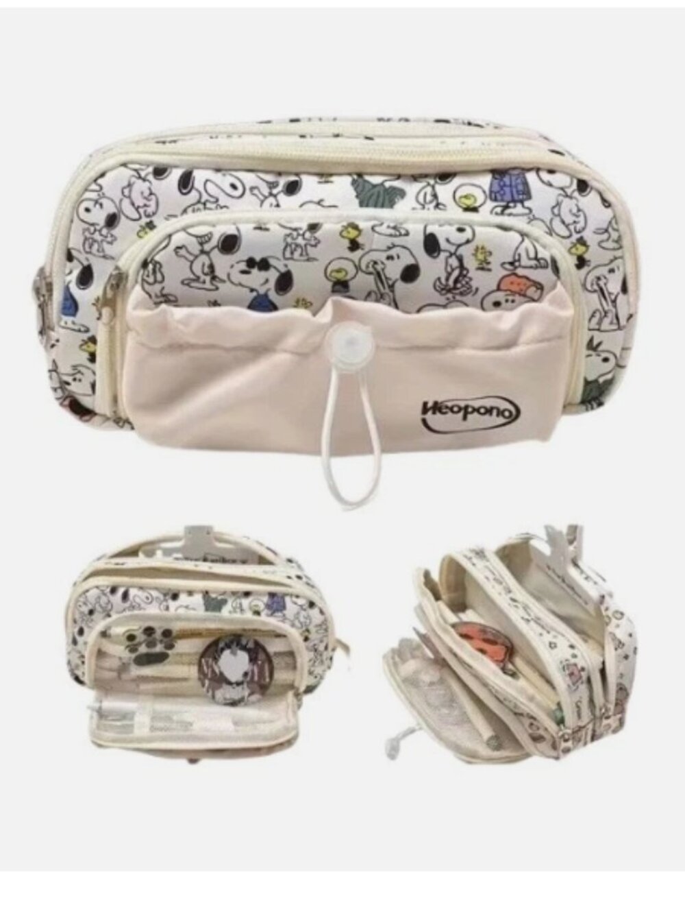 Snoopy Large Multi Pocket Makeup Travel Pouch Wallet Zipper Canvas Organizer Bag